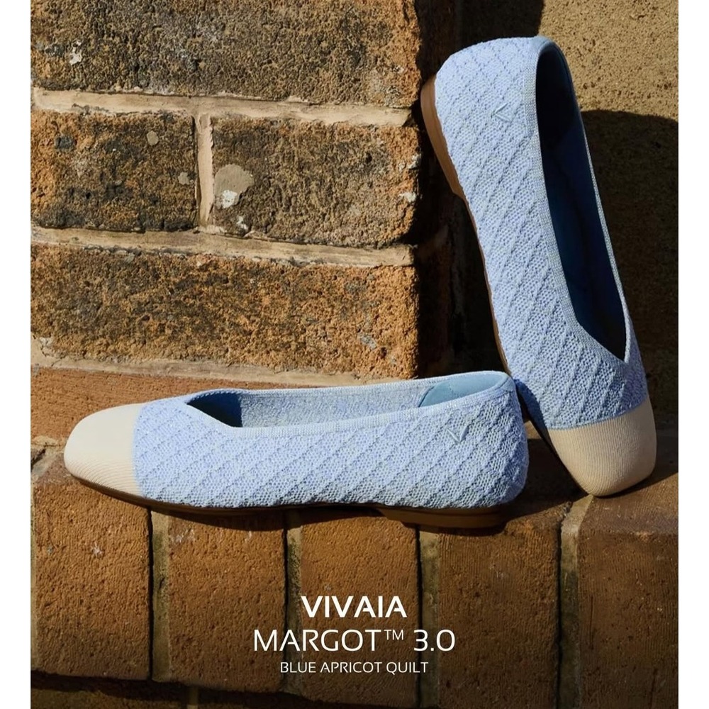 Vivaia Margot 3.0 Blue Apricot Metallic C-Quilt Square Toe Flats EU 39 US 8